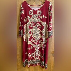 Avenue Burgundy, and Gold Tan 3/4 Sleeve Dress, sz 18/20